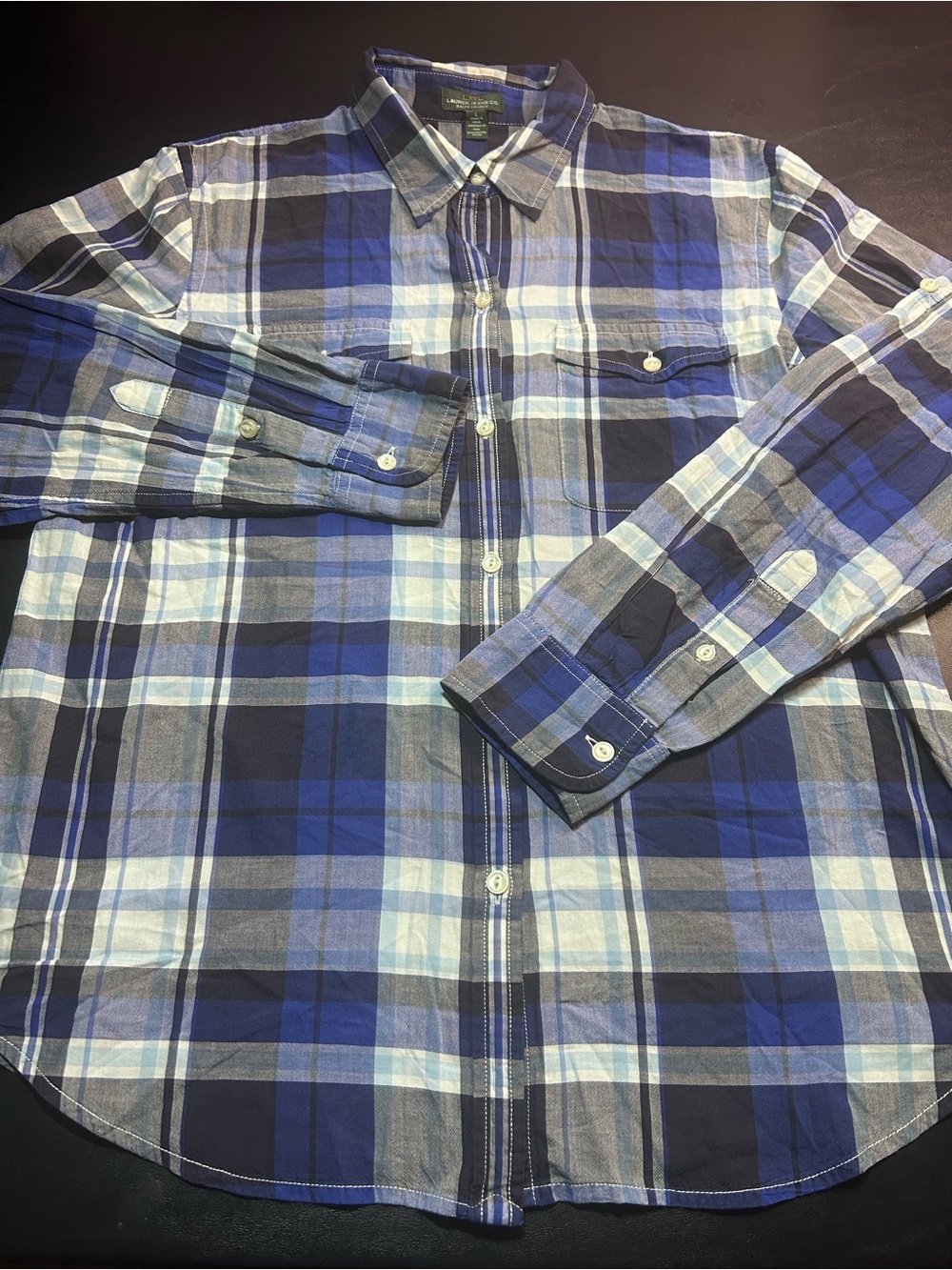 Lauren Jeans Co. Ralph Lauren Plaid Shirt Size L Blue Long Sleeve